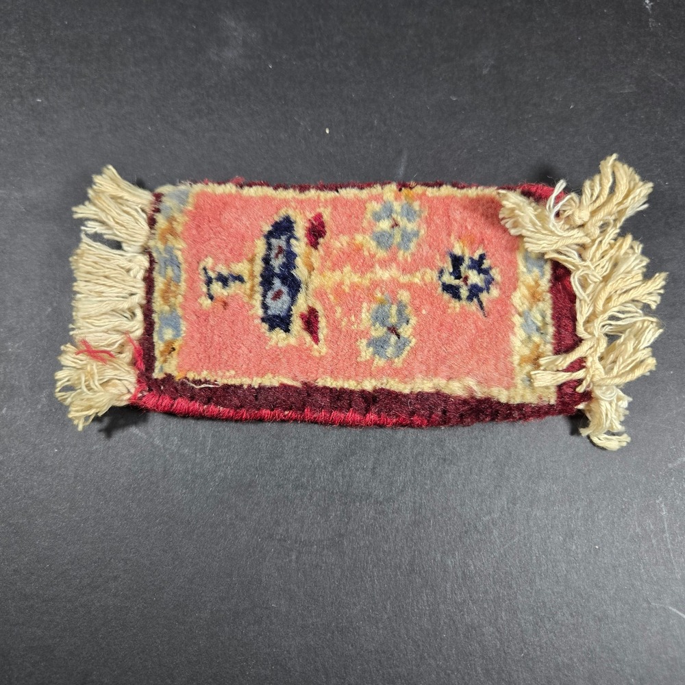 Miniature Rug Pink Floral Hand Knotted Dollhouse Decor Small 7.5x3